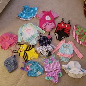 0-3 to 18 month Girls swimsuit lot with Sun hats.